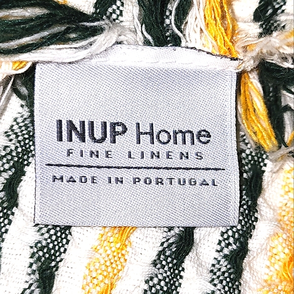 INUP Home Fine Linens Green & Yellow Cotton Waffle Weave Fringed Throw 51"X67" - Picture 6 of 7